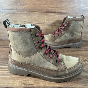 UGG Robley Brown Leather Lace Up Boots Size 4Y Shoes